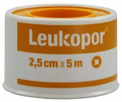 Fixatiepleister Leukopor non-woven met klemring 5mx2,5cm