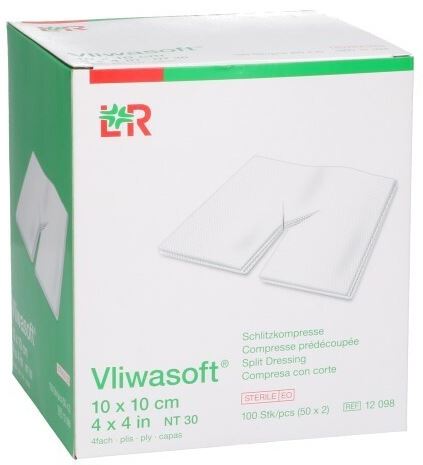 Non-woven splitkompres Vliwasoft 4-laags 10x10cm