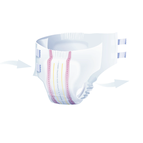 Witte incontinentie slip met rode strepen en blauwe plakstrips